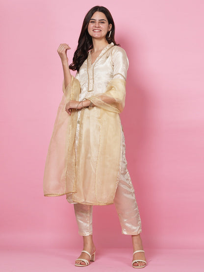 Ivory Satin Handwork Suit Set