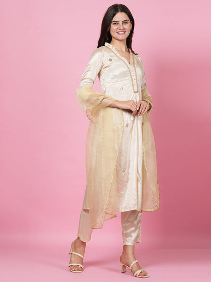 Ivory Satin Handwork Suit Set