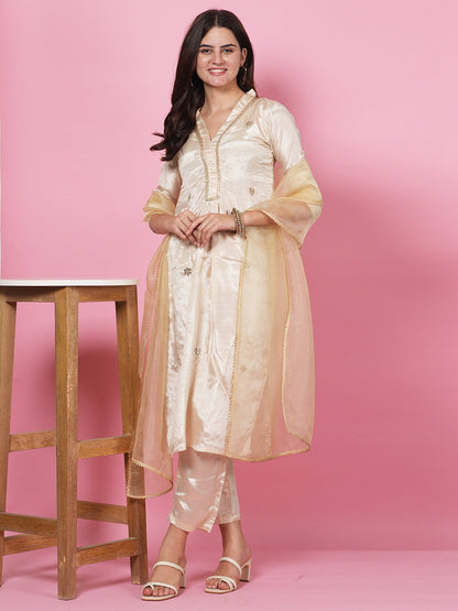 Ivory Satin Handwork Suit Set