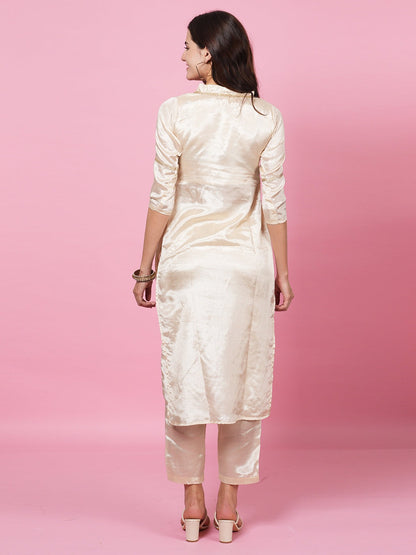Ivory Satin Handwork Suit Set