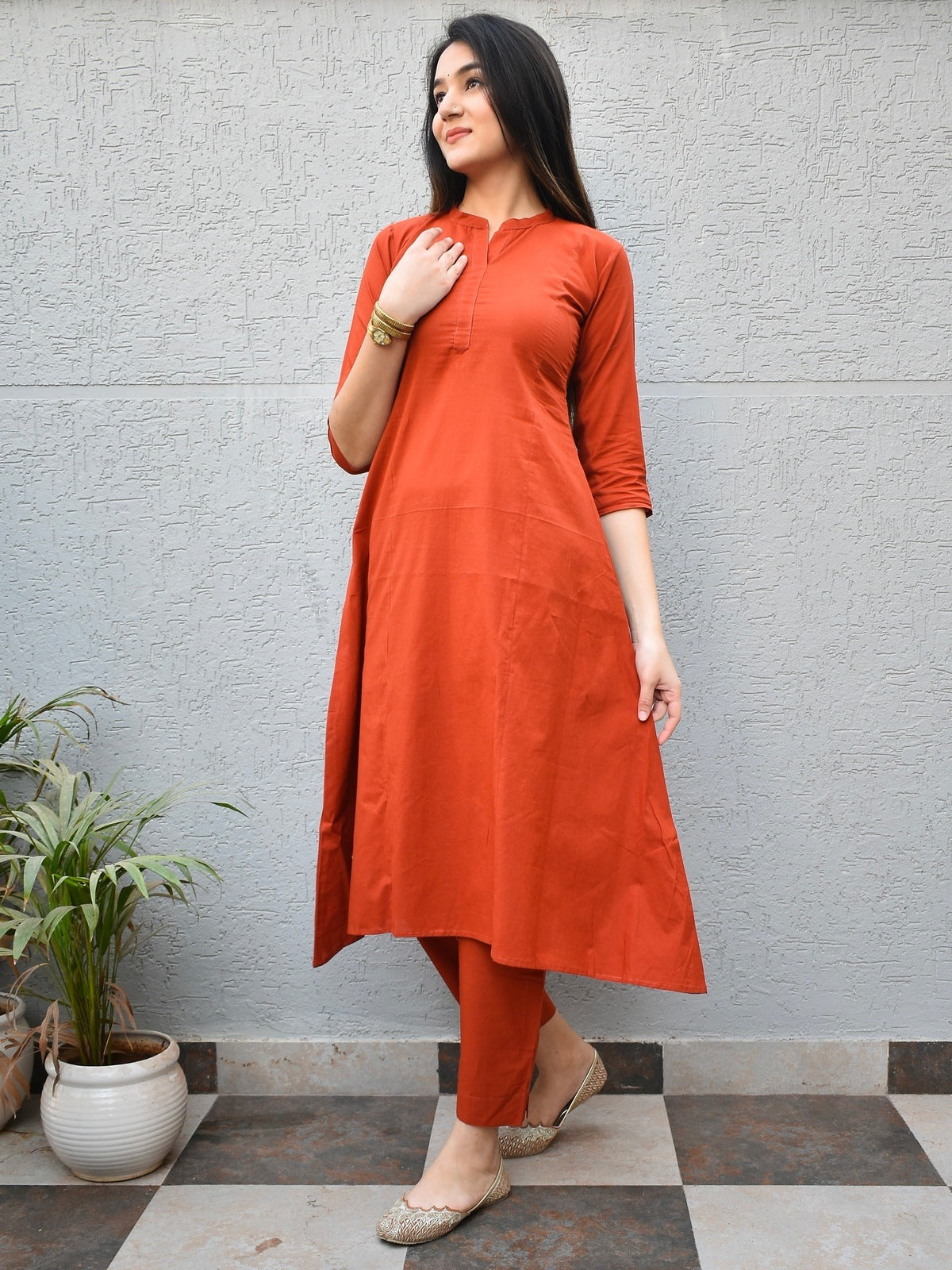 Rust Soft Cotton Kurta Set