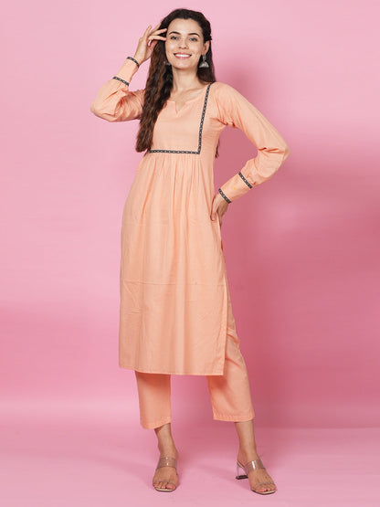 Peach Solid Kurta Set