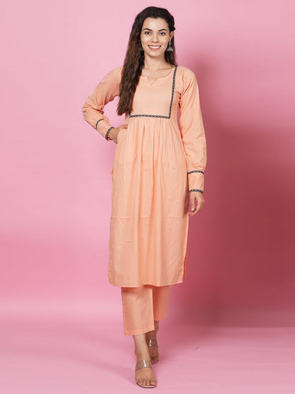 Peach Solid Kurta Set