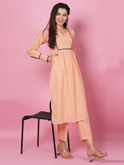 Peach Solid Kurta Set