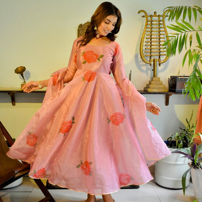 Blush Handpainted Organza Suit Set