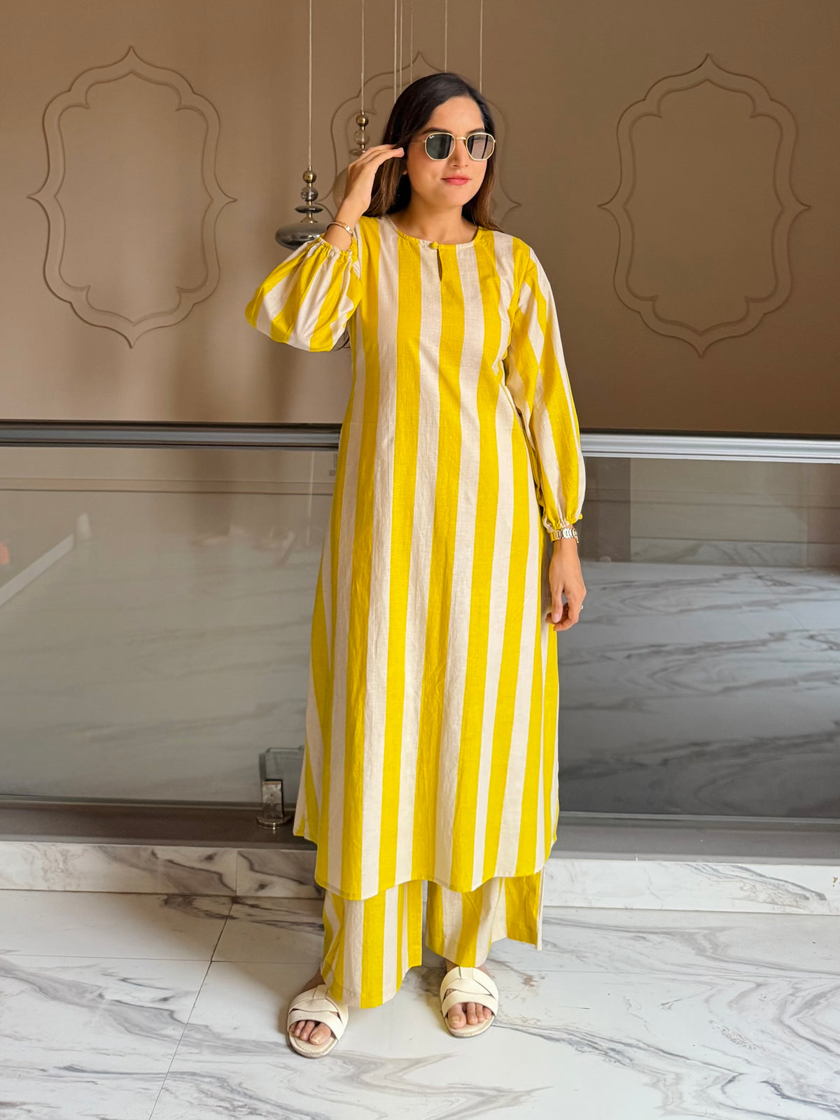 Lime Stripe Kurta Set