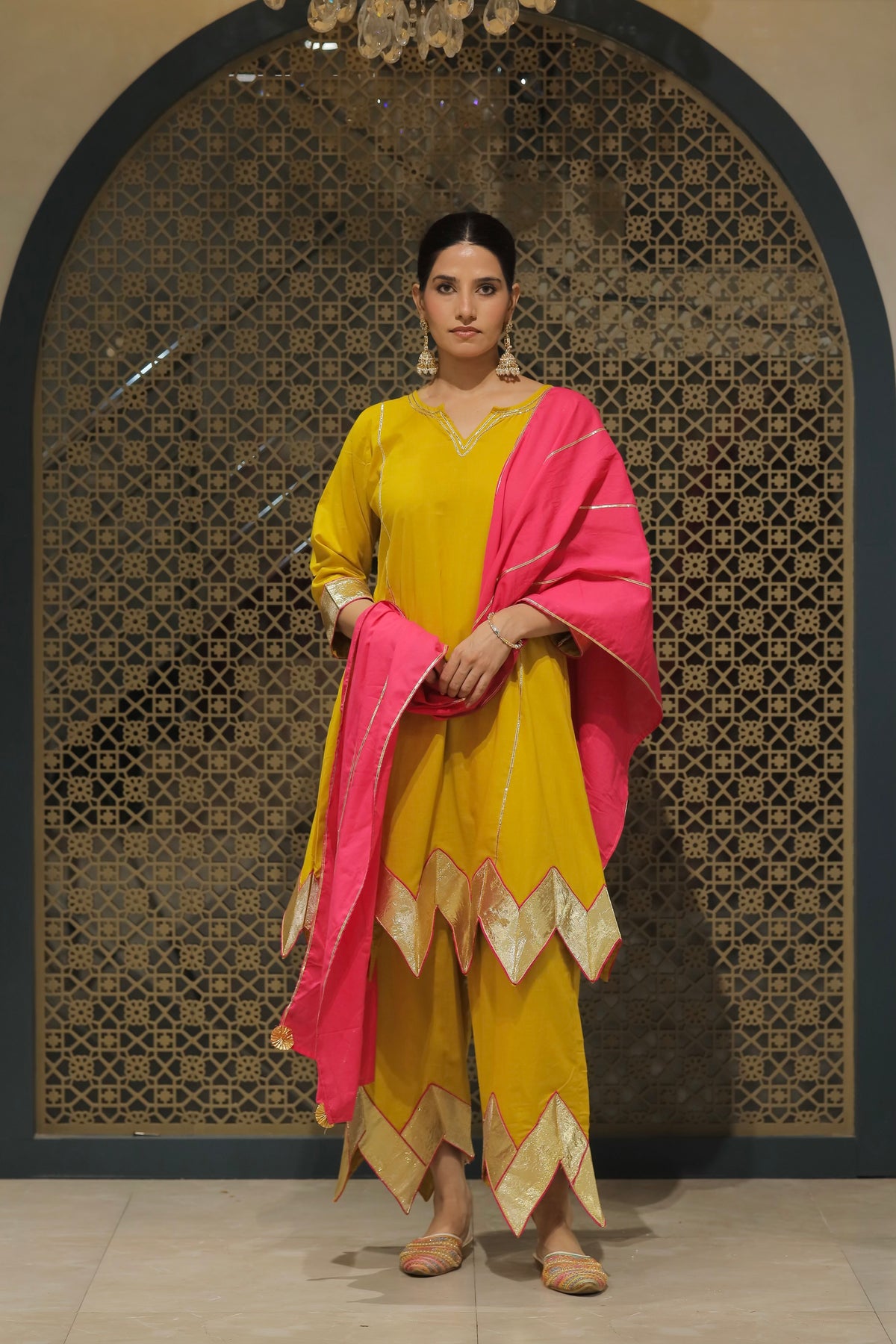 Yellow Choga With Salwar & Dupatta Suit Set