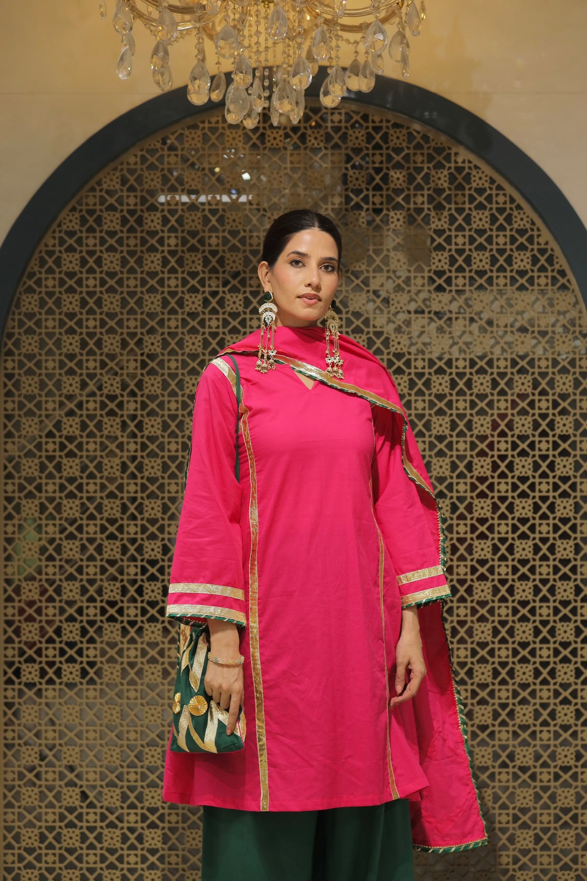 Pink Choga With Salwar Potli & Dupatta Suit Set