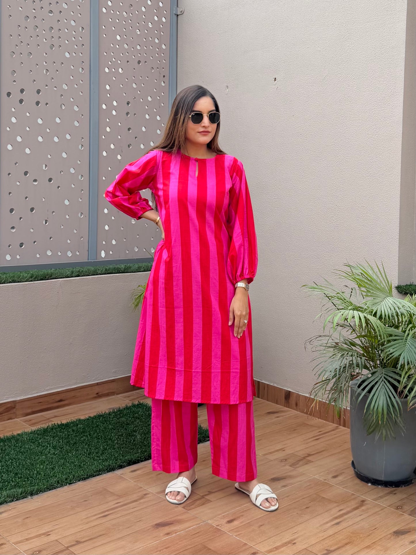 Berry Stripe Kurta Set