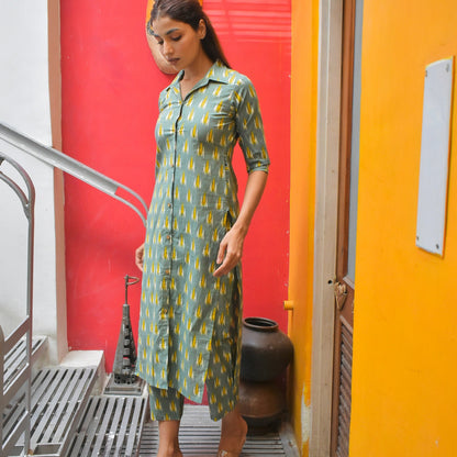 Green Ikkat Kurta Set