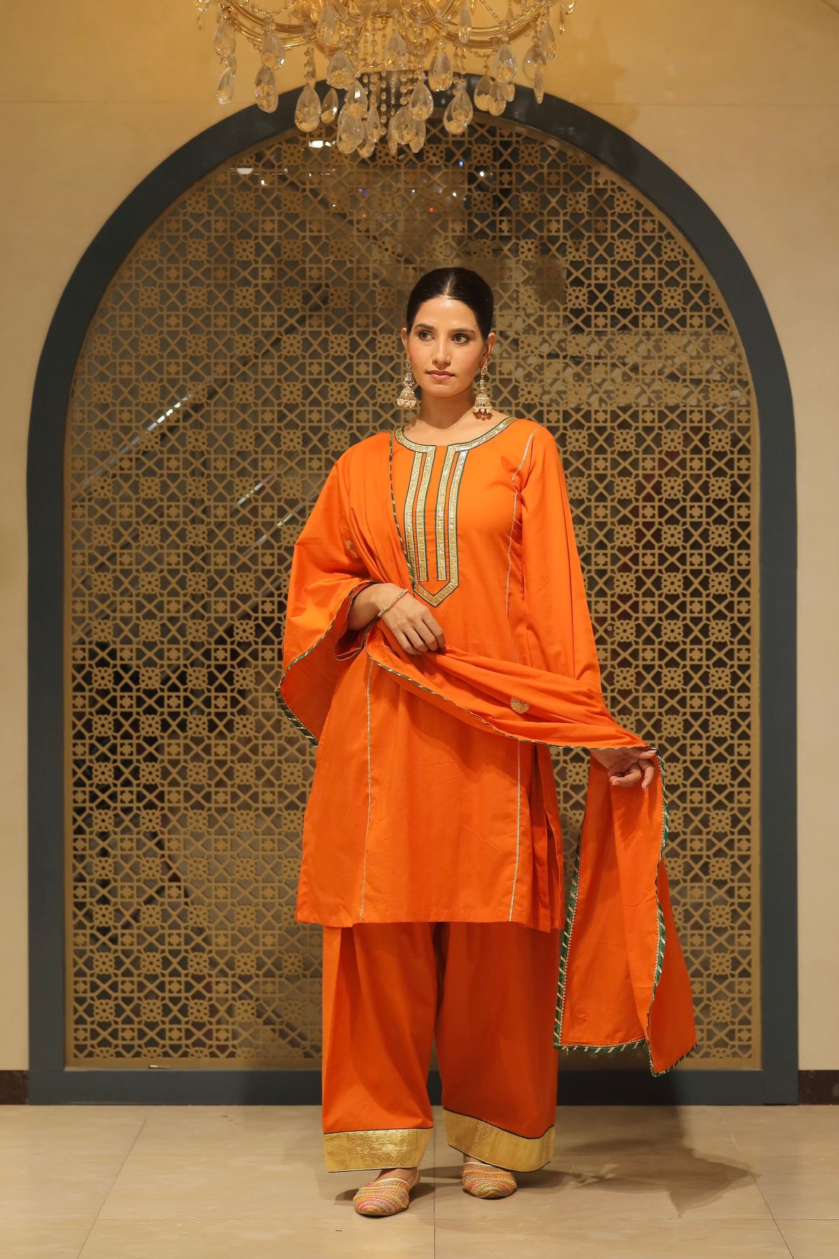 Orange Choga With Salwar & Dupatta Suit Set