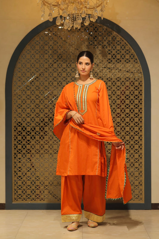 Orange Choga With Salwar & Dupatta Suit Set