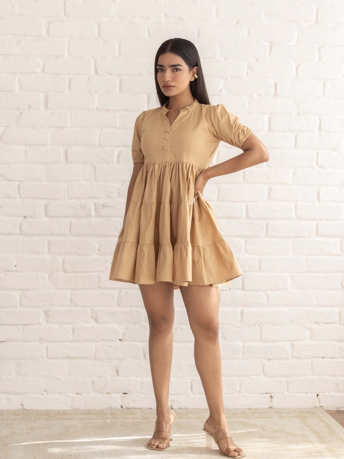 Beige Poplin Tier Dress