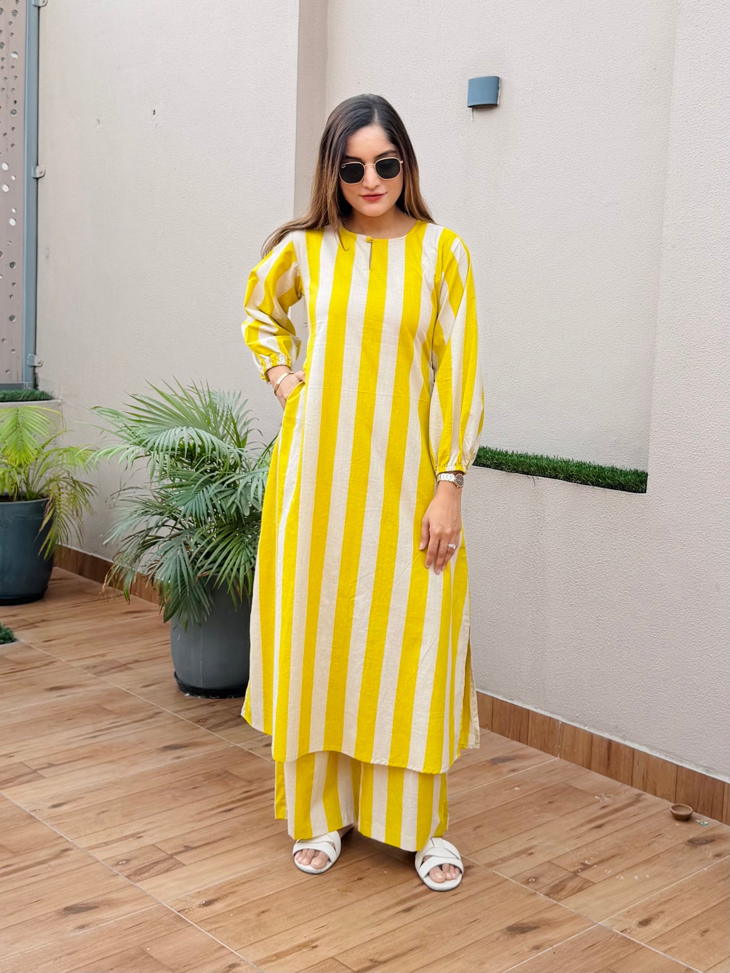 Lime Stripe Kurta Set
