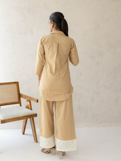 Beige Schiffli Cord Set