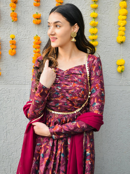 Wine Modal Silk Suit Set