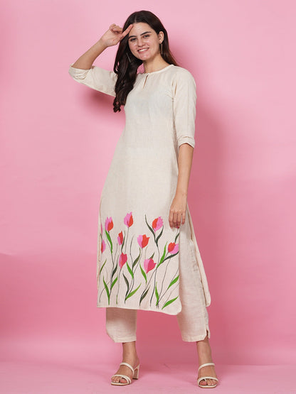 Ivory Handpainted Kurta Set