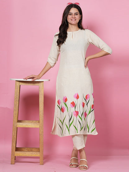 Ivory Handpainted Kurta Set
