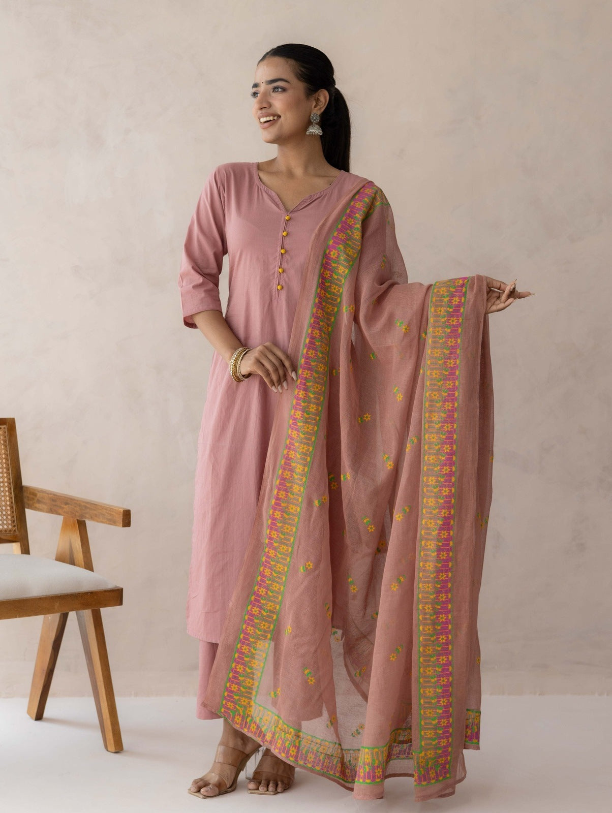 Mauve Cotton Suit Set
