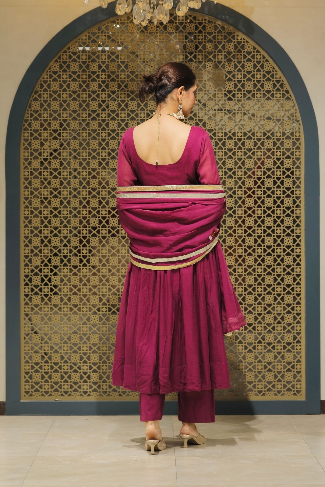Jamuni Mulmul Handpainted Anarkali Suit Set