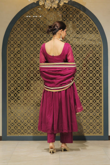 Jamuni Mulmul Handpainted Anarkali Suit Set