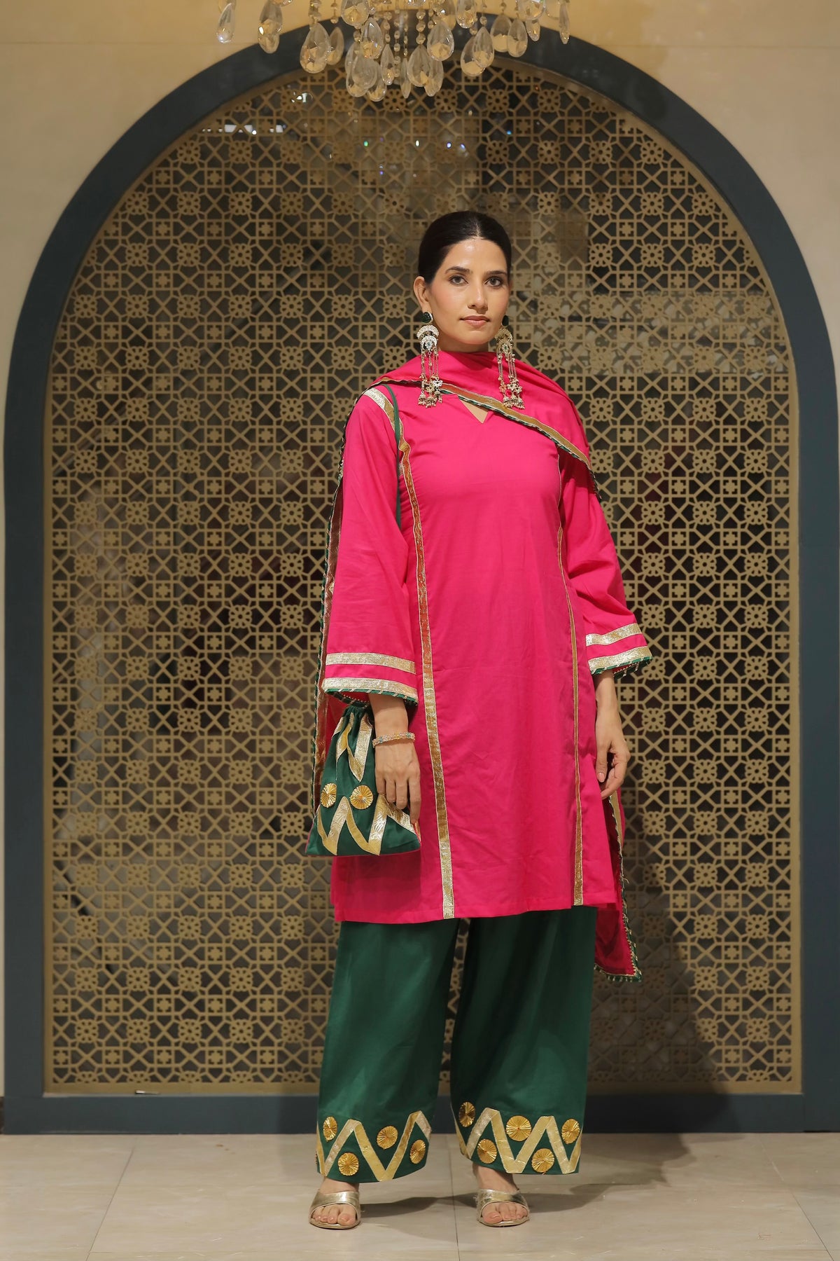Pink Choga With Salwar Potli & Dupatta Suit Set