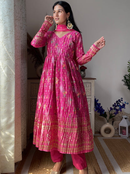 Pink Foil Crinkle Suit Set