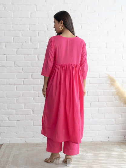 Pink Cotton Kurta Set