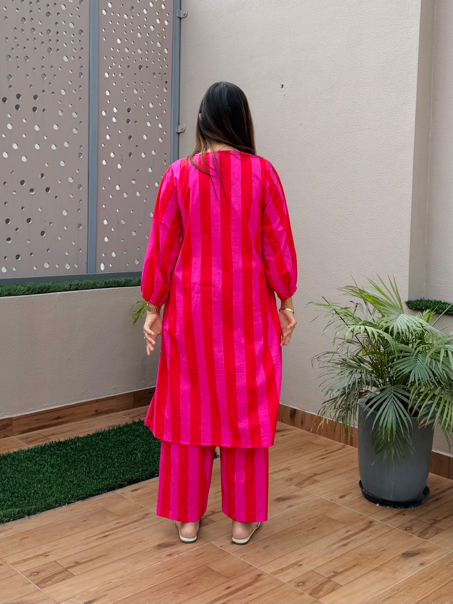 Berry Stripe Kurta Set