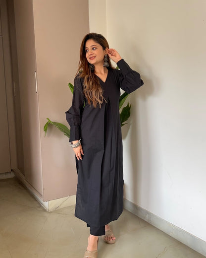 Pleated Black Kurta Set