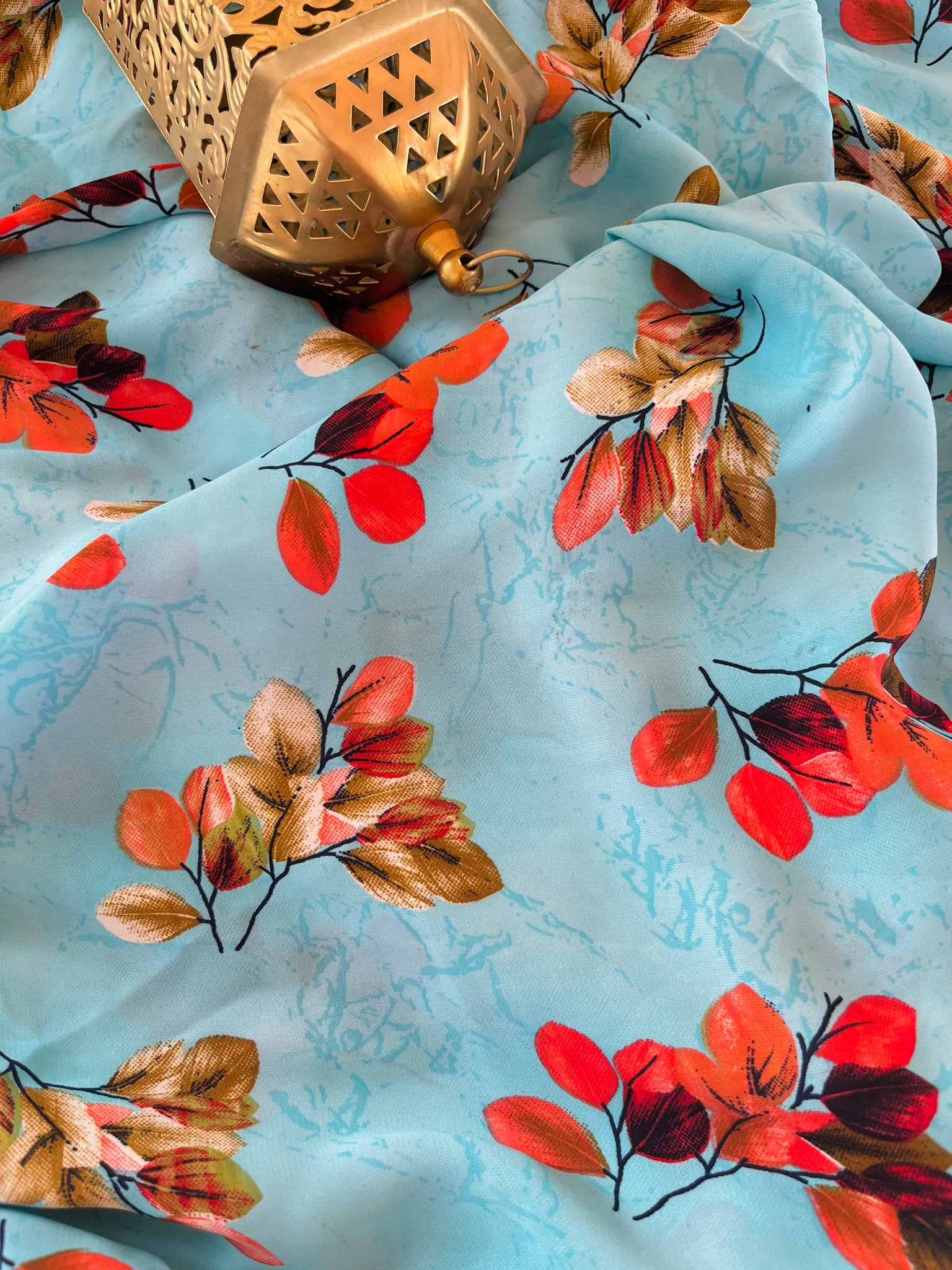 Sky Blue Crepe Printed Fabric