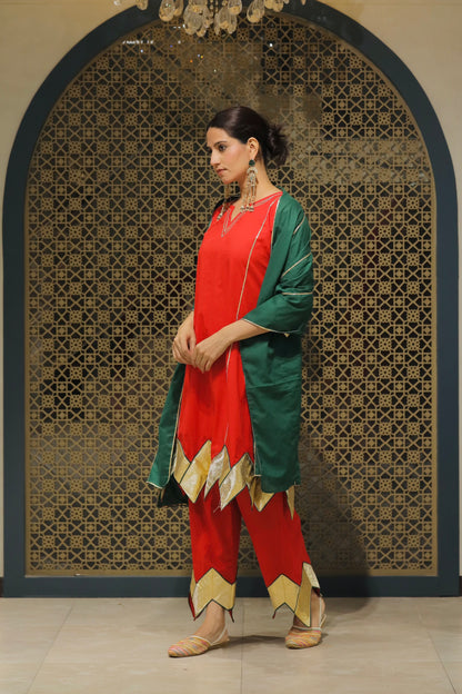 Sindoori Red Choga With Salwar &Dupatta Suit Set