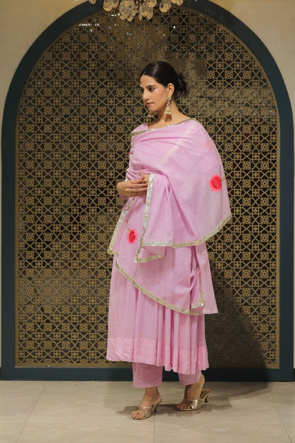 Lilac Mulmul Handpainted Anarkali Suit Set