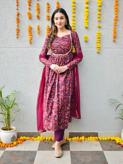 Wine Modal Silk Suit Set