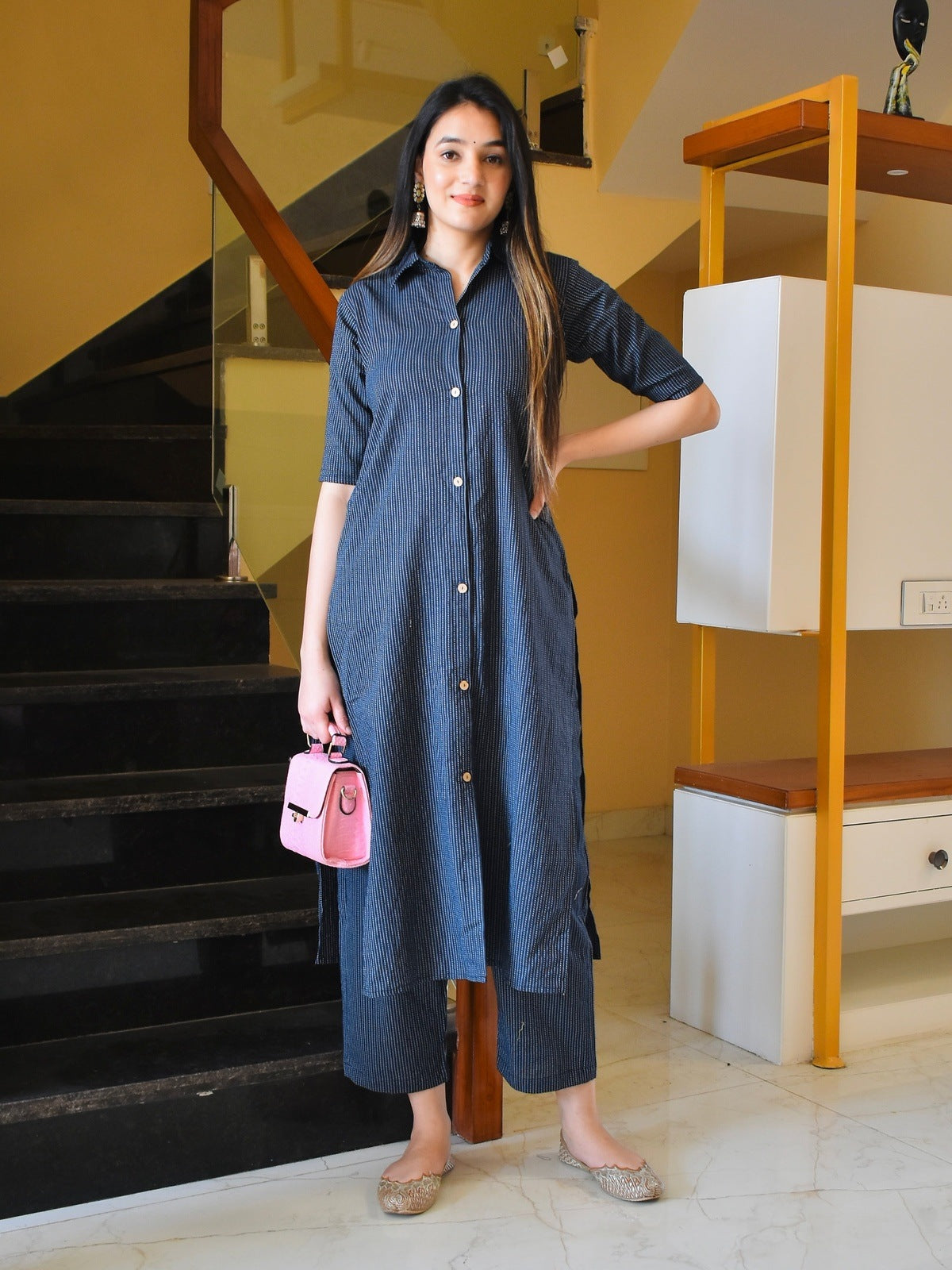 Navy Kantha Kurta Set