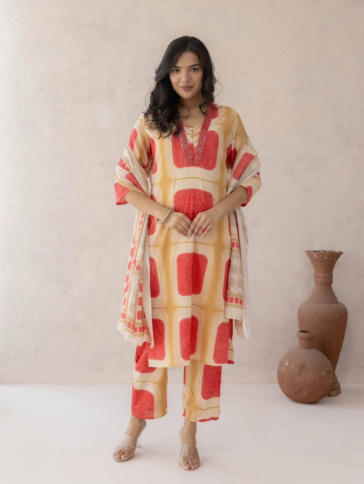 Red Colorblock Suit Set