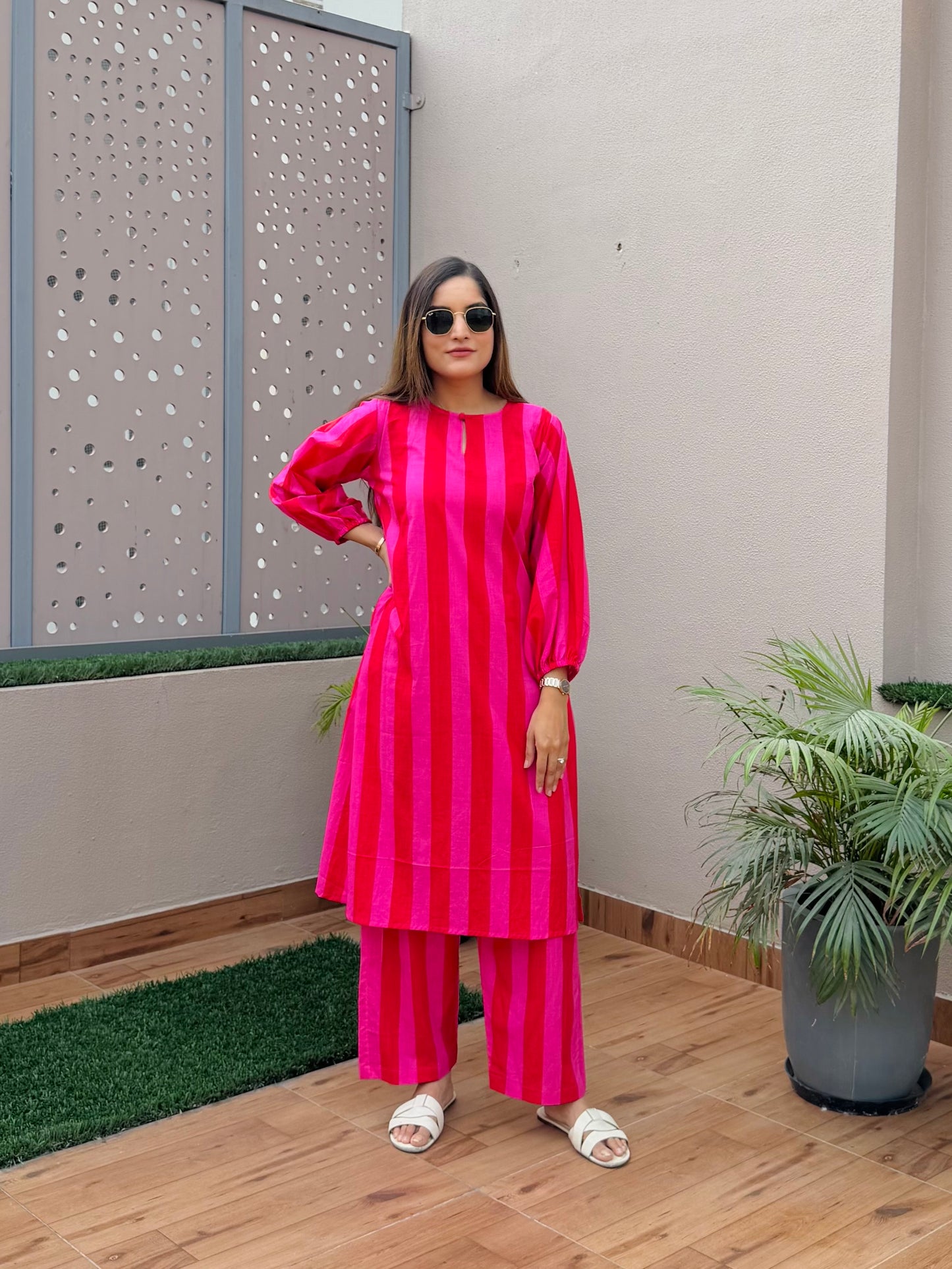 Berry Stripe Kurta Set