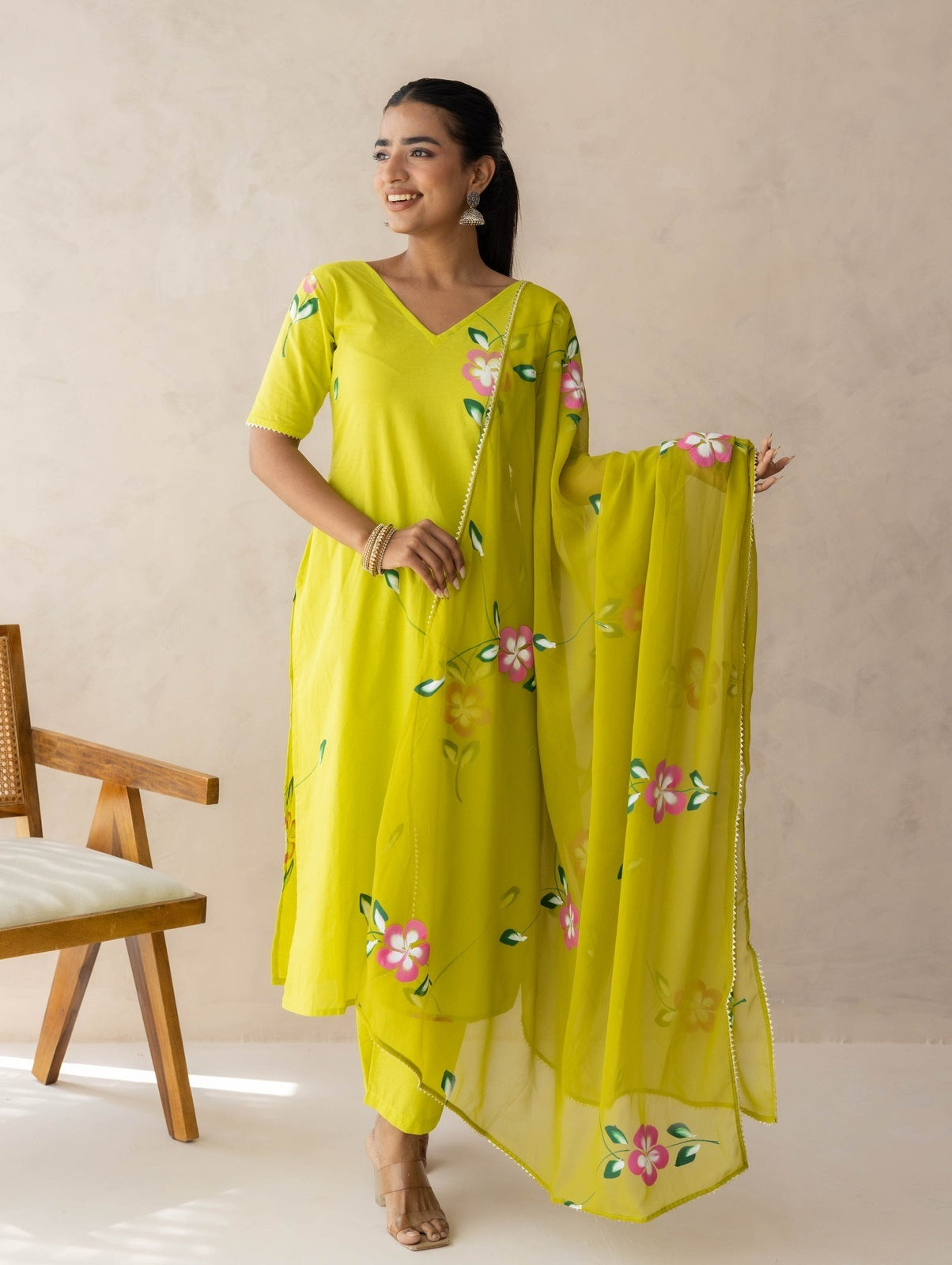 Lime Handpainted Suit Set