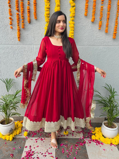 Red Georgette Suit Set