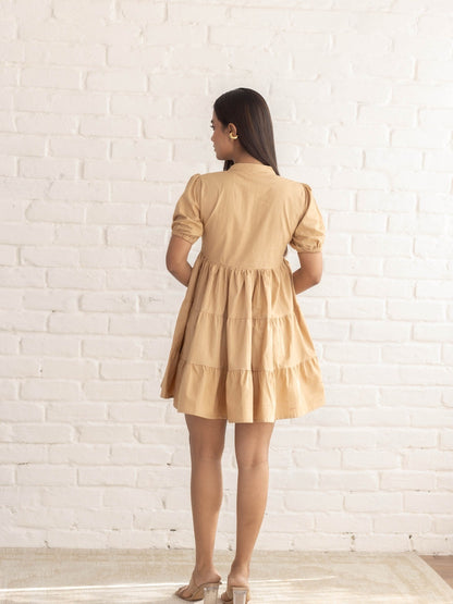 Beige Poplin Tier Dress