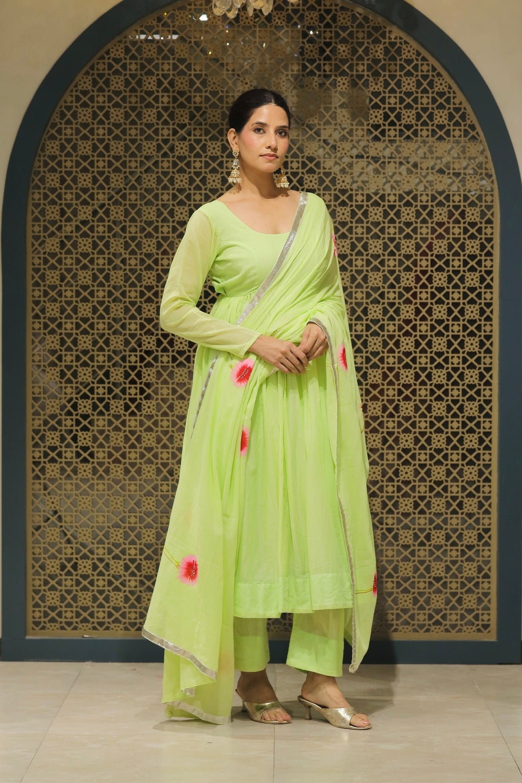 Pista Mulmul Handpainted Anarkali Suit Set