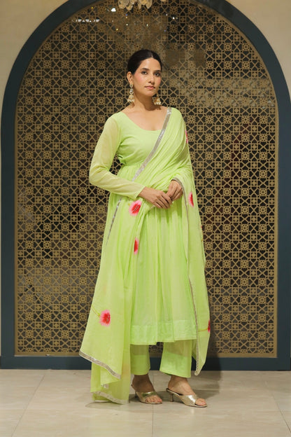 Pista Mulmul Handpainted Anarkali Suit Set