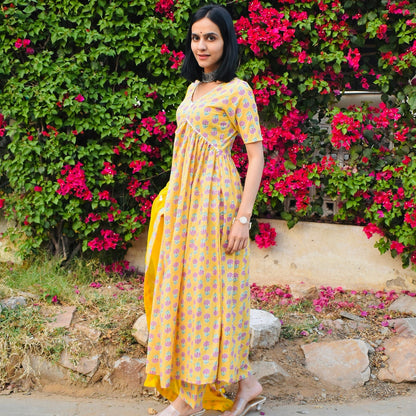 Yellow Butti Block Suit Set
