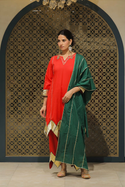 Sindoori Red Choga With Salwar &Dupatta Suit Set