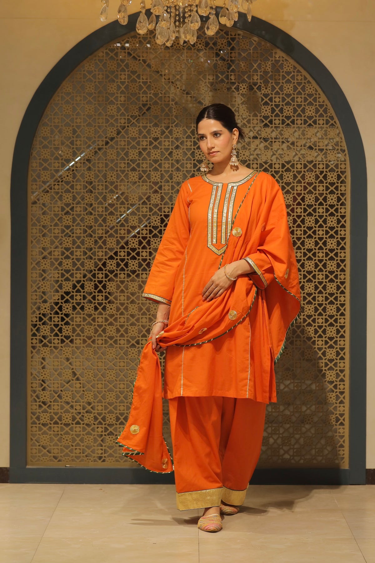 Orange Choga With Salwar & Dupatta Suit Set