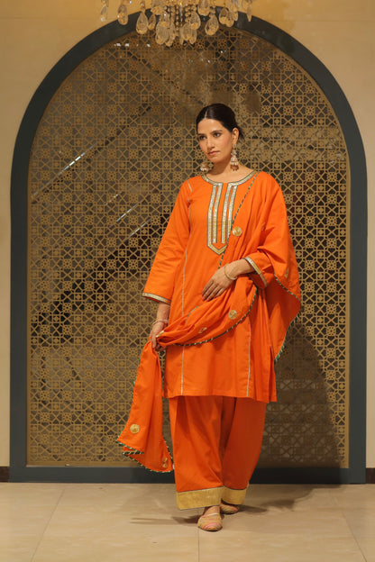 Orange Choga With Salwar & Dupatta Suit Set