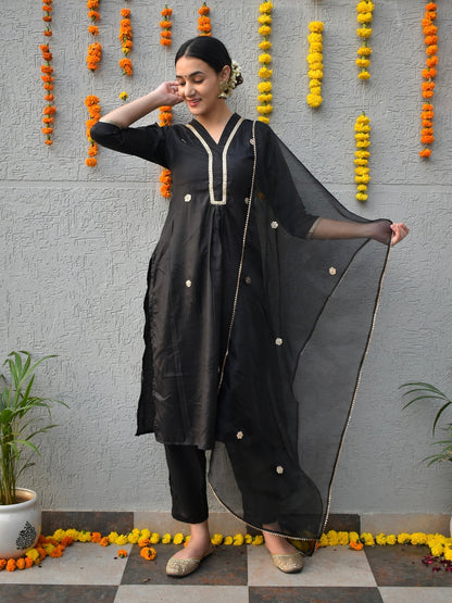 Black Raw Silk Suit Set
