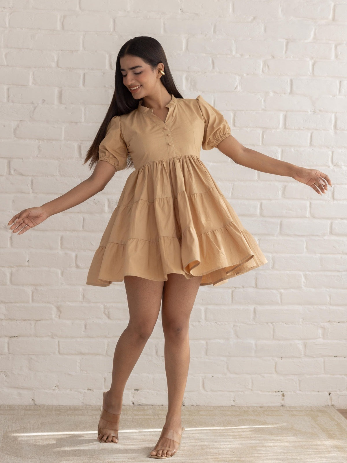 Beige Poplin Tier Dress
