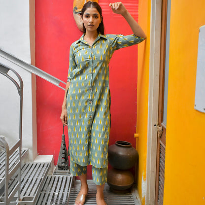 Green Ikkat Kurta Set