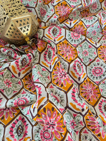 Ivory Sanganeri Cotton Fabric